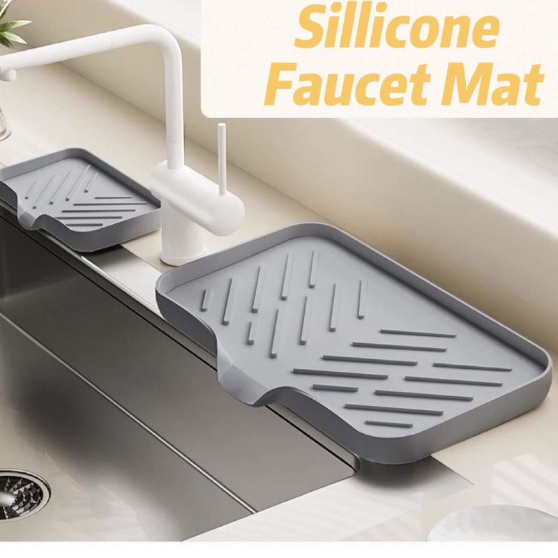 Silicone Tap Washer - ที่วางสบู่ซิลิโคนแบบระบายน้ำได้เอง สำหรับอ่างล้างจานในครัว ถาดวางฟองน้ำ ถาดวางสบู่สำหรับล้างจาน ดีไซน์สร้างสรรค์ ไม่ต้องเจาะ